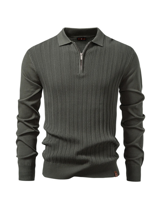 CABLE-KNIT ZIP POLO