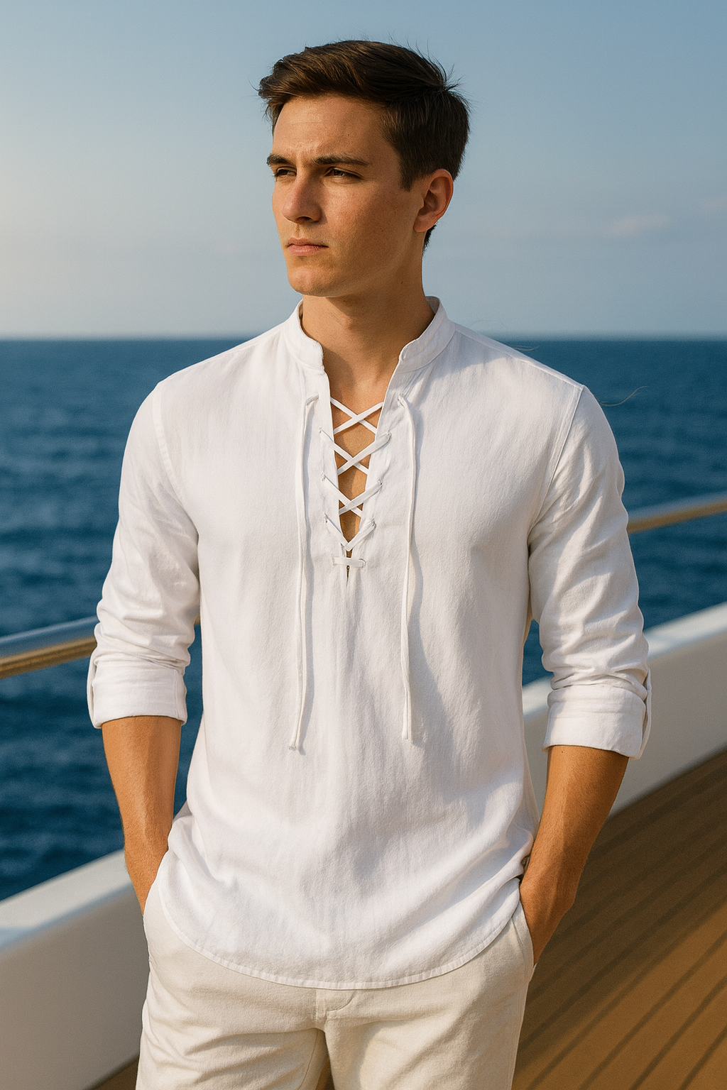 V&CO™  LINEN LACE-UP SHIRT