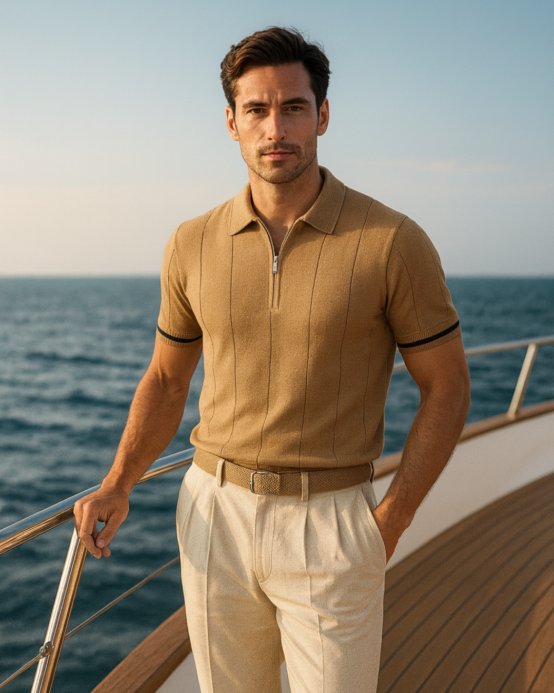 V&CO™  ZIP-NECK RIBBED POLO