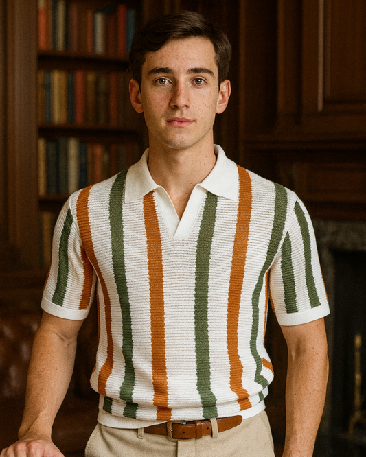 VERTICAL STRIPE KNIT POLO