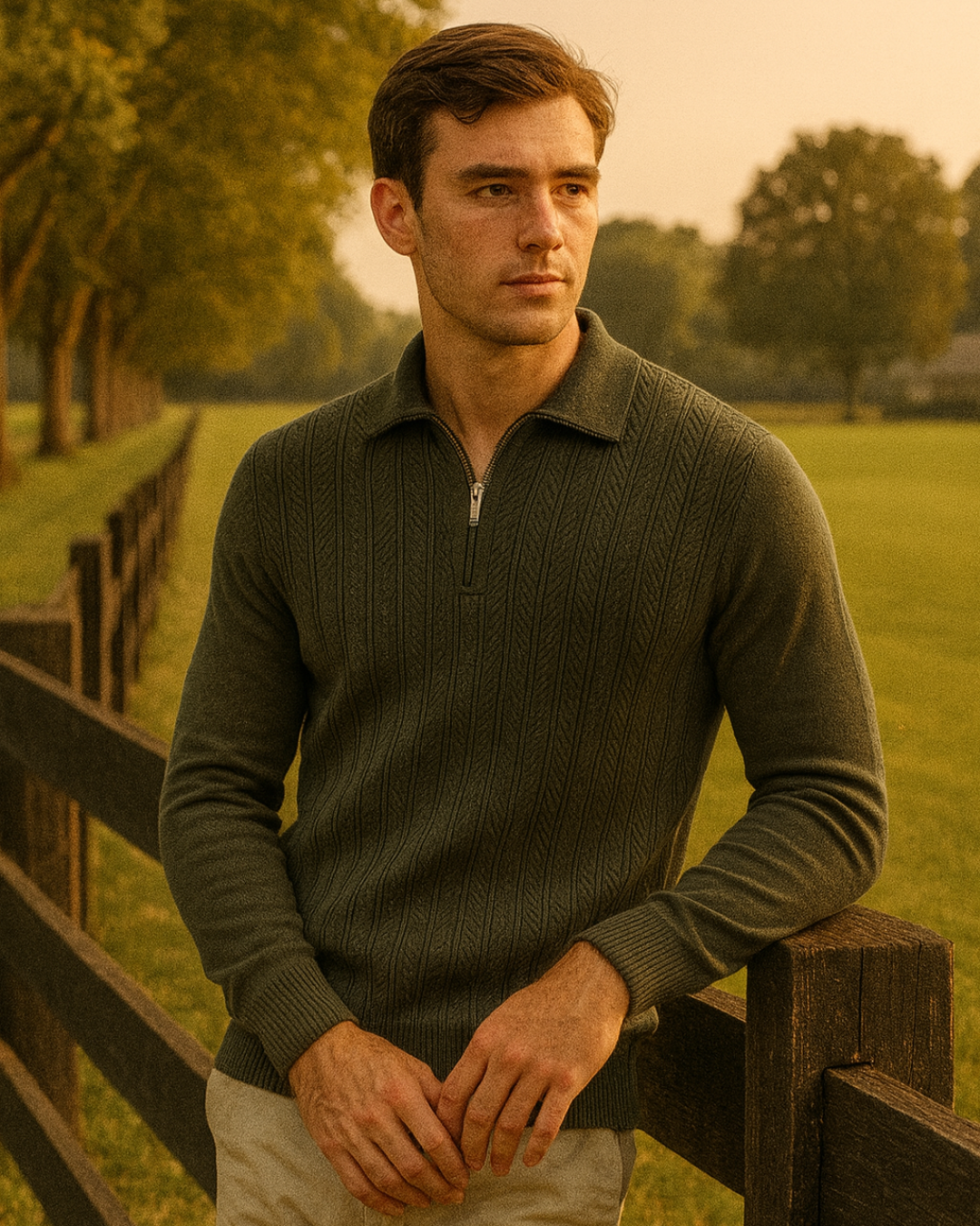 CABLE-KNIT ZIP POLO