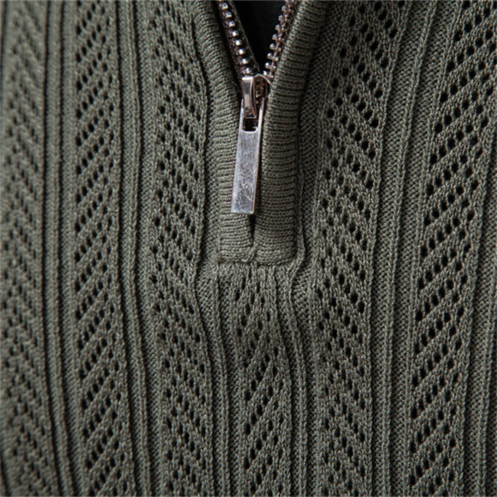 CABLE-KNIT ZIP POLO