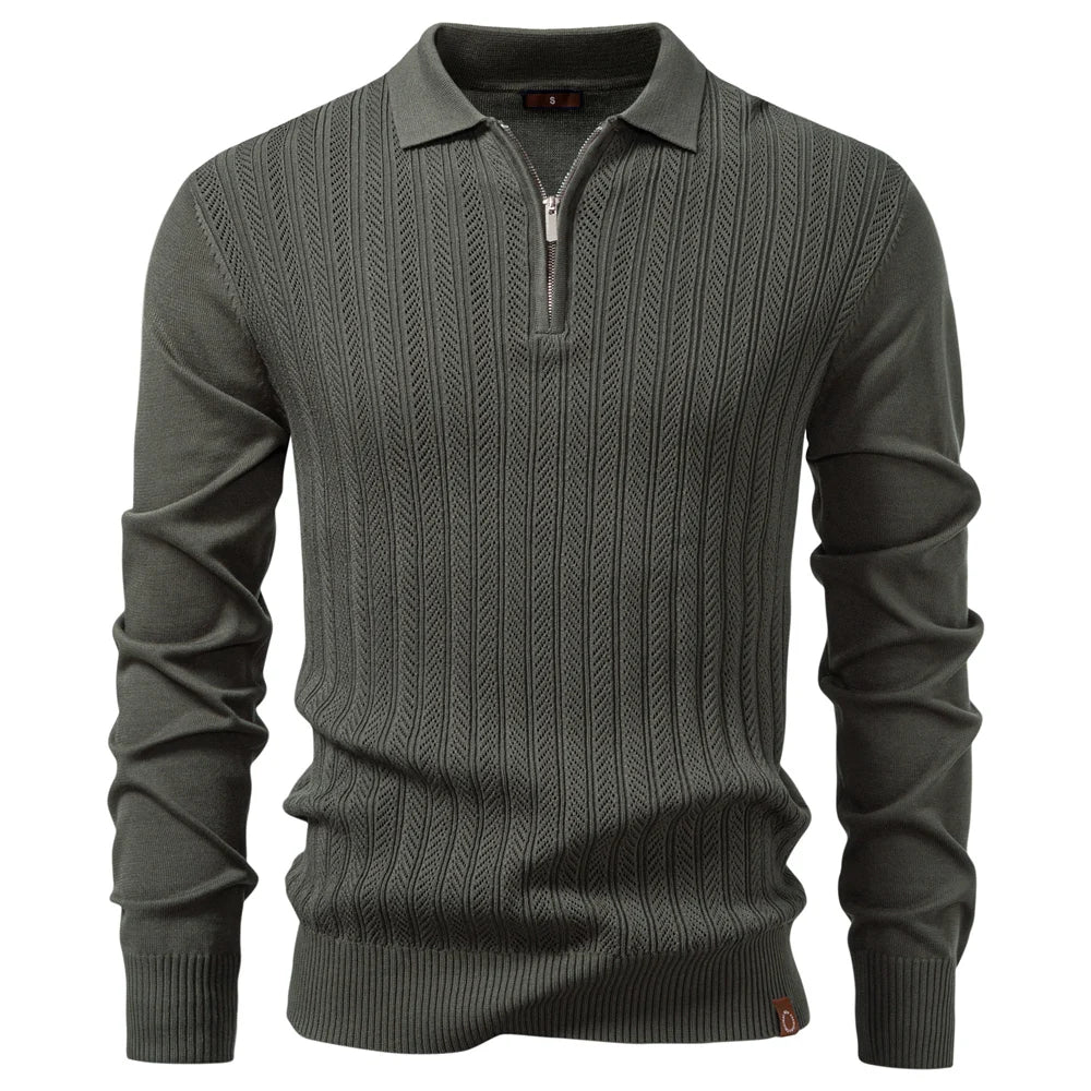 CABLE-KNIT ZIP POLO