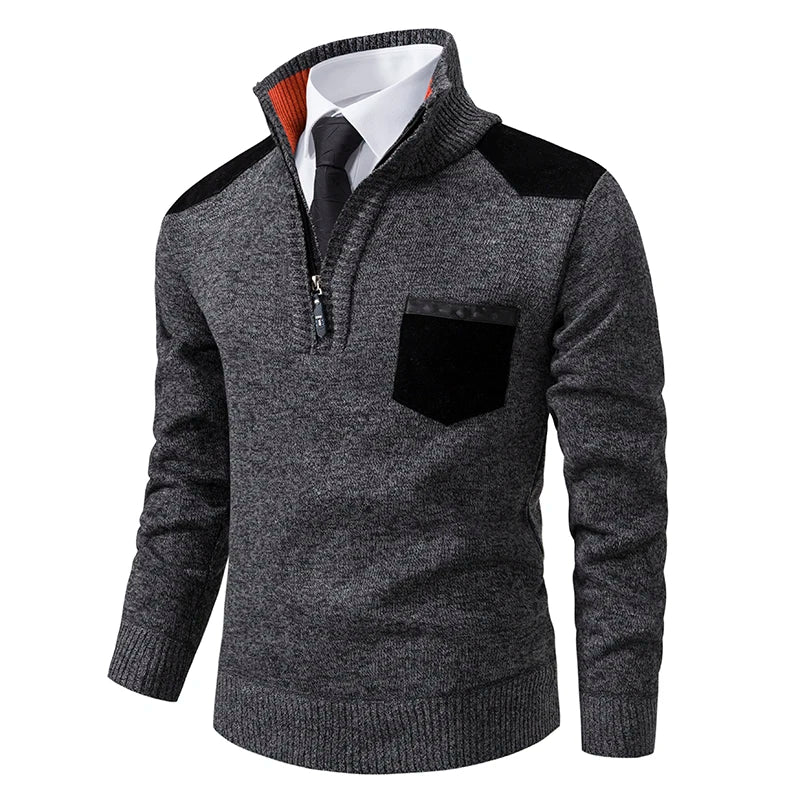 V&CO™ SUEDE-TRIM ZIP-NECK SWEATER