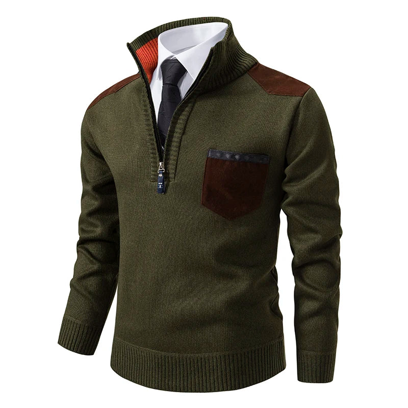 V&CO™ SUEDE-TRIM ZIP-NECK SWEATER
