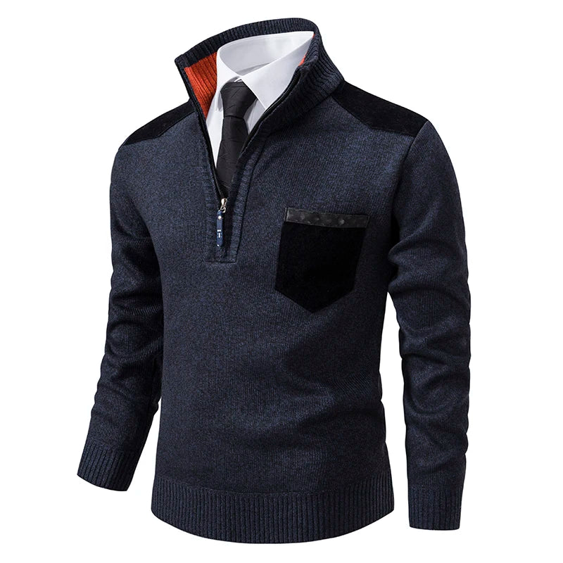 V&CO™ SUEDE-TRIM ZIP-NECK SWEATER