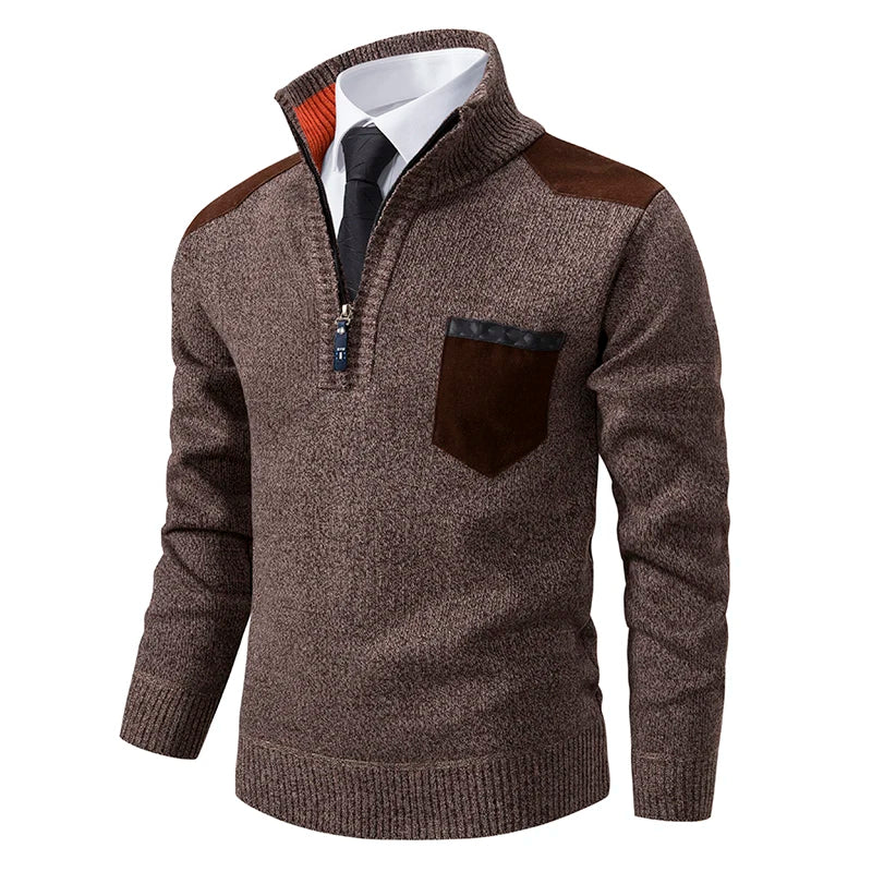 V&CO™ SUEDE-TRIM ZIP-NECK SWEATER