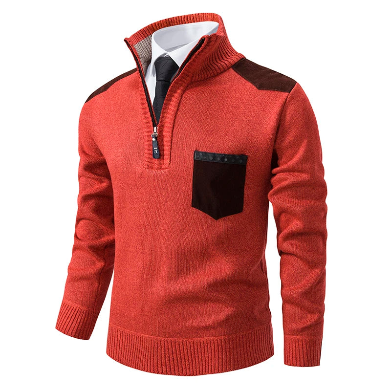 V&CO™ SUEDE-TRIM ZIP-NECK SWEATER