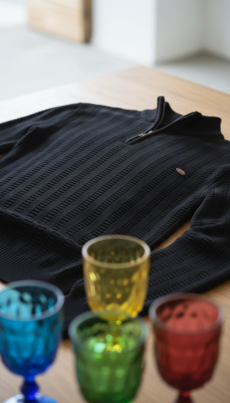 V&CO™ RIBBED ZIP-NECK SWEATER
