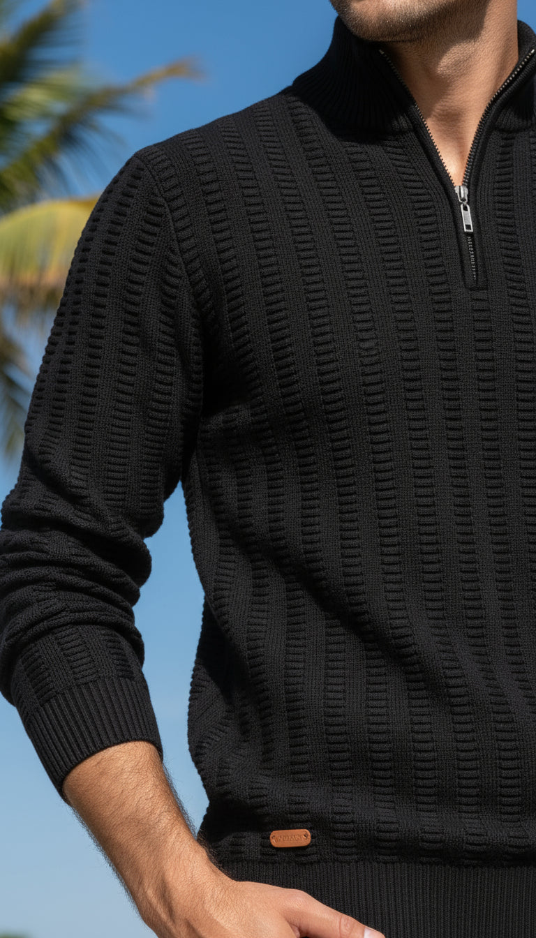V&CO™ RIBBED ZIP-NECK SWEATER
