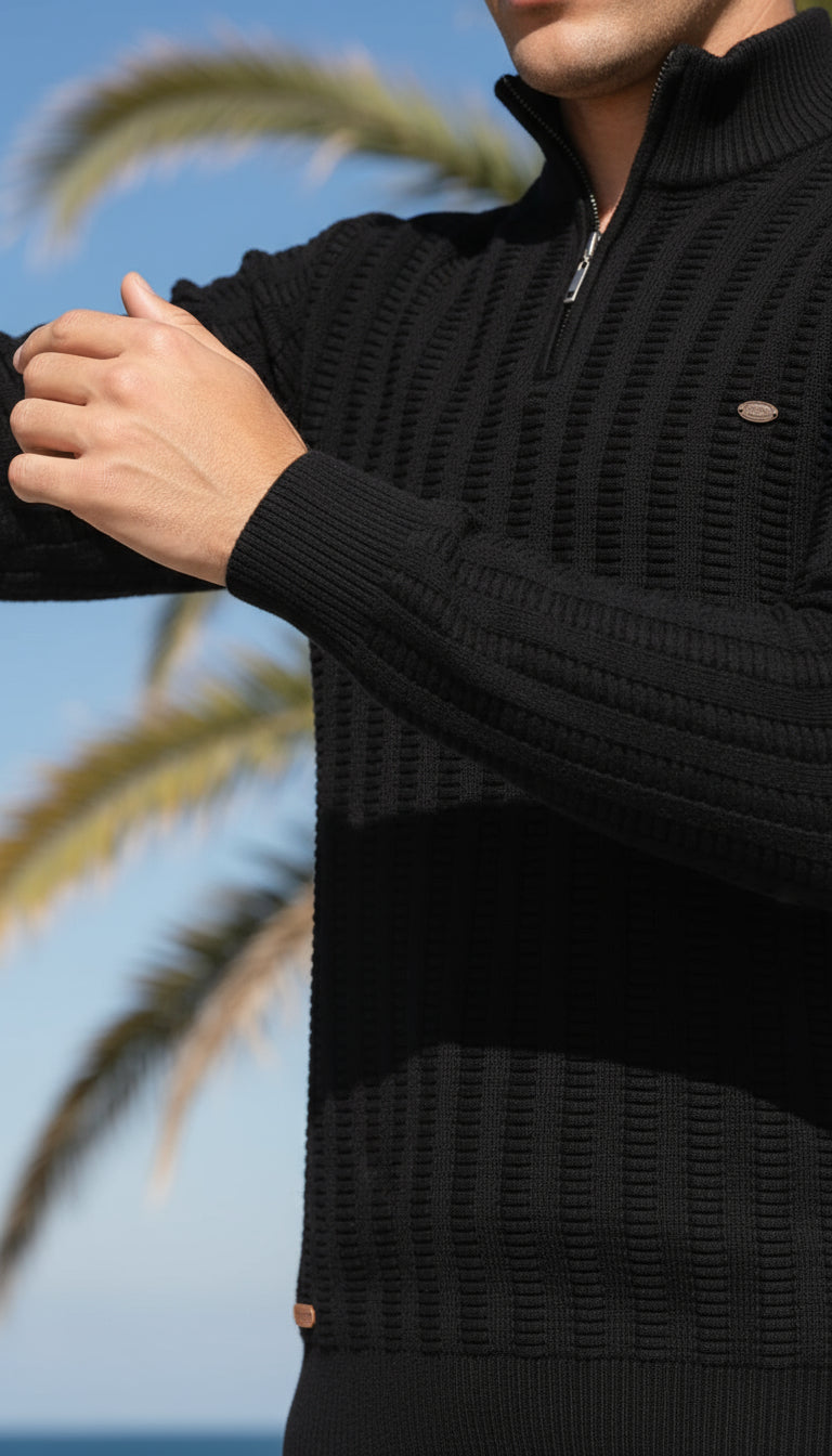 V&CO™ RIBBED ZIP-NECK SWEATER