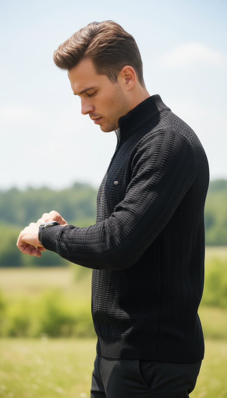 V&CO™ RIBBED ZIP-NECK SWEATER