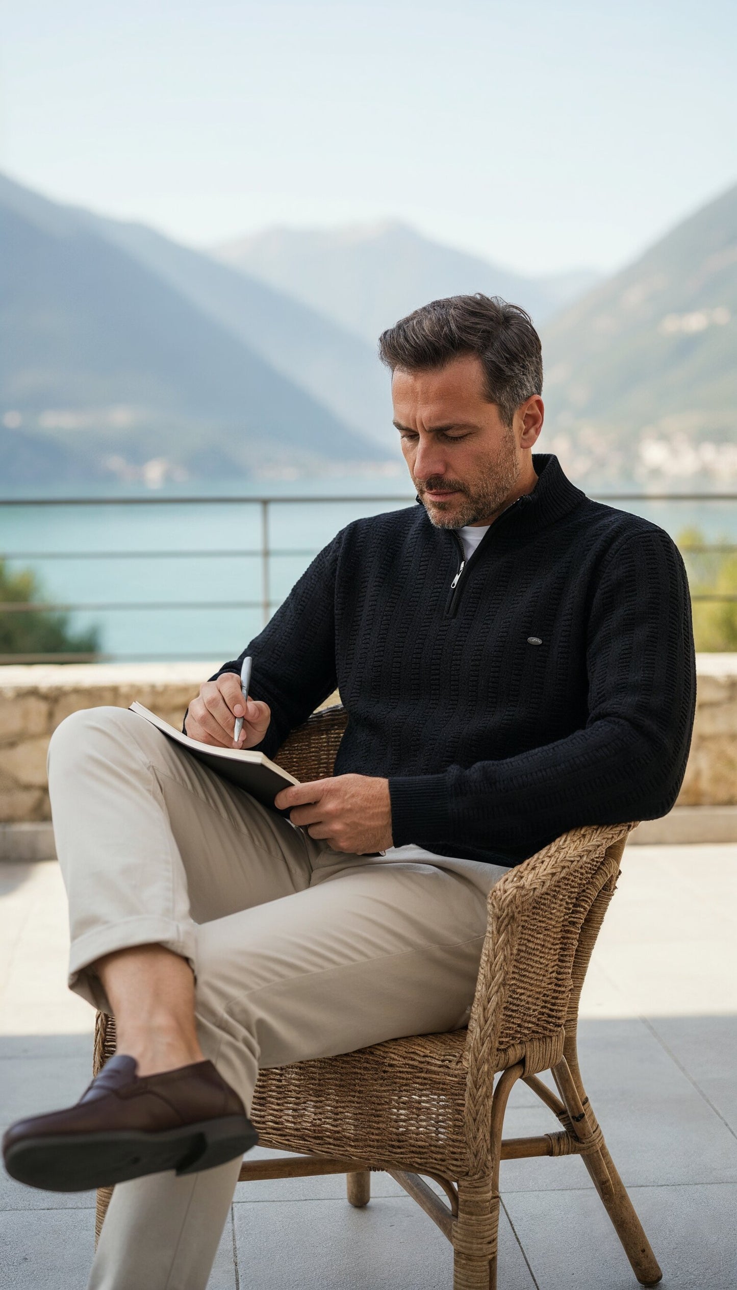 V&CO™ RIBBED ZIP-NECK SWEATER