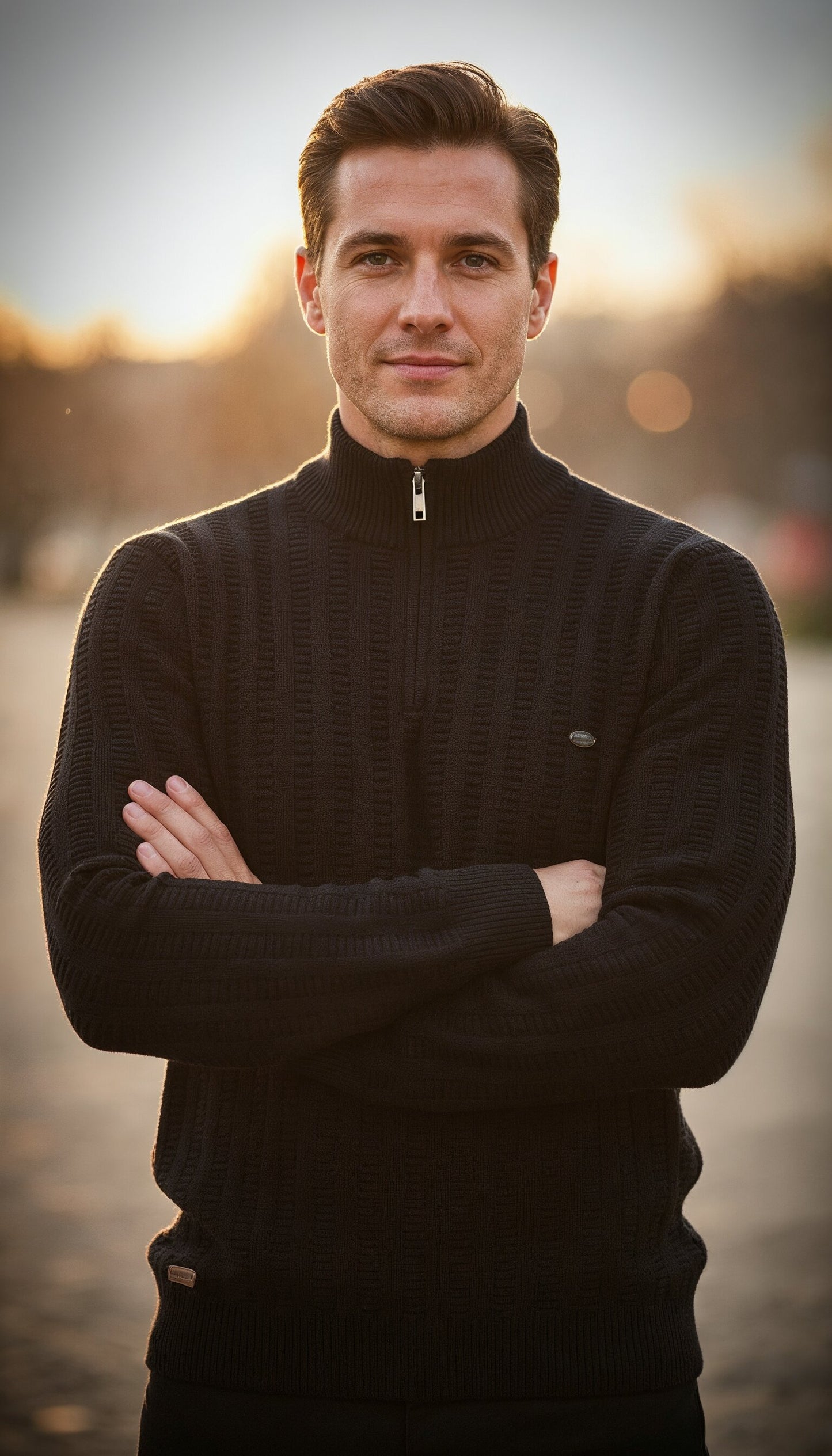 V&CO™ RIBBED ZIP-NECK SWEATER