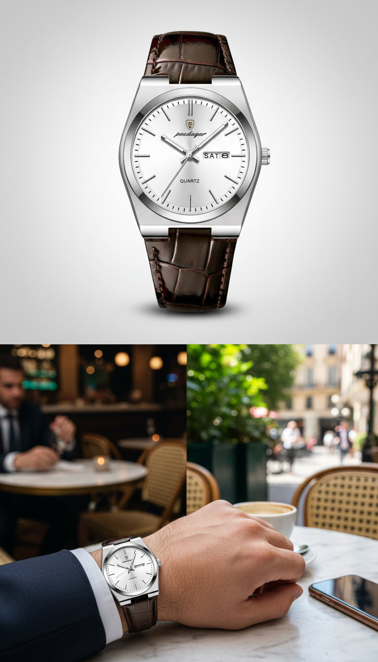 V&CO™  LEATHER DAY-DATE WATCH