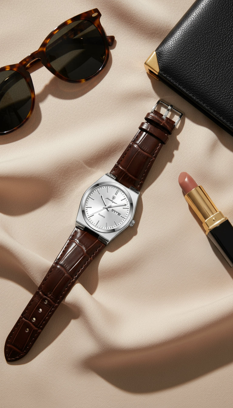 V&CO™  LEATHER DAY-DATE WATCH
