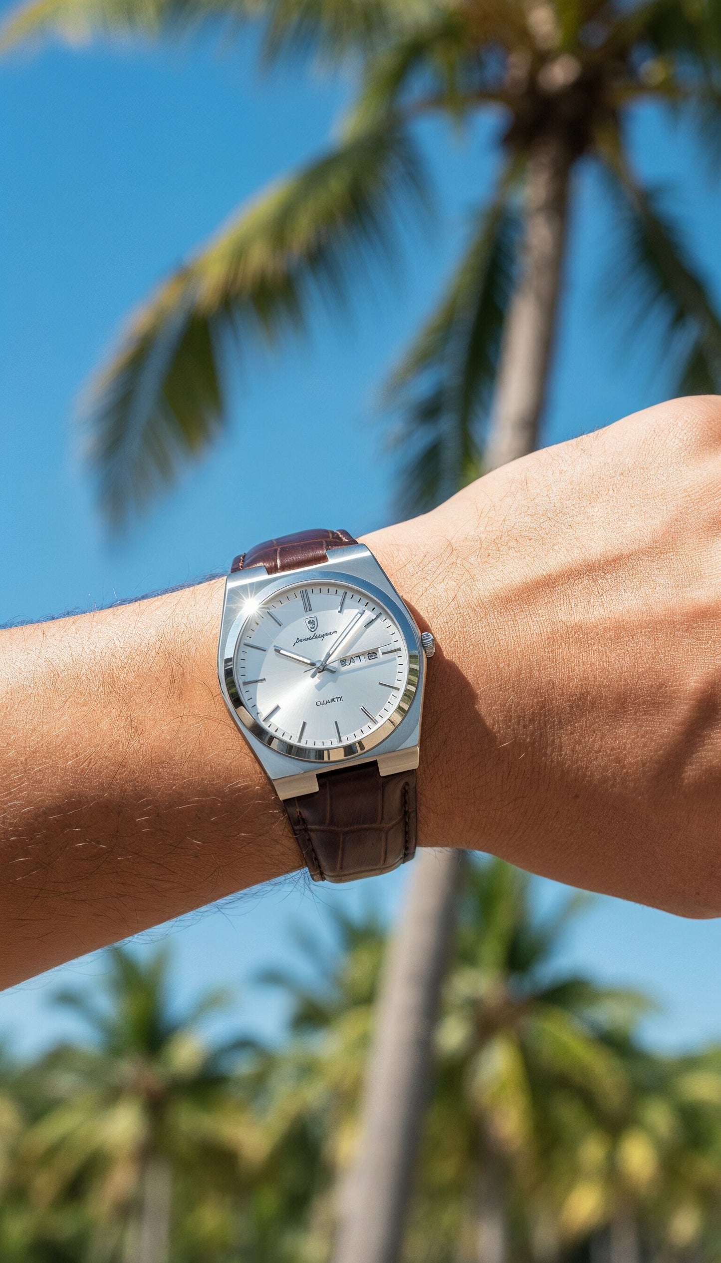 V&CO™  LEATHER DAY-DATE WATCH