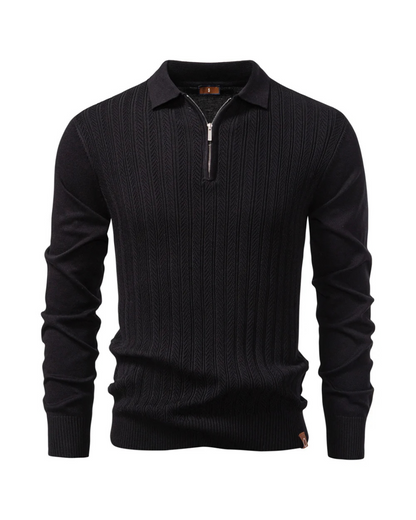 CABLE-KNIT ZIP POLO
