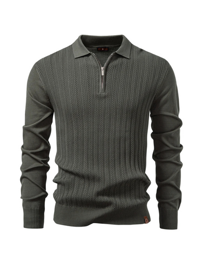 CABLE-KNIT ZIP POLO