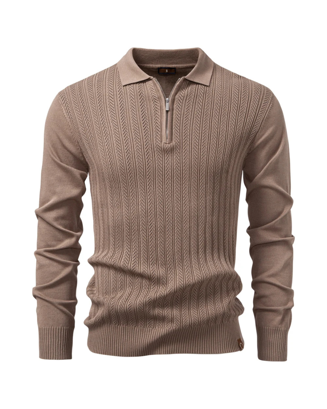 CABLE-KNIT ZIP POLO