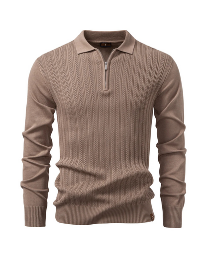 CABLE-KNIT ZIP POLO