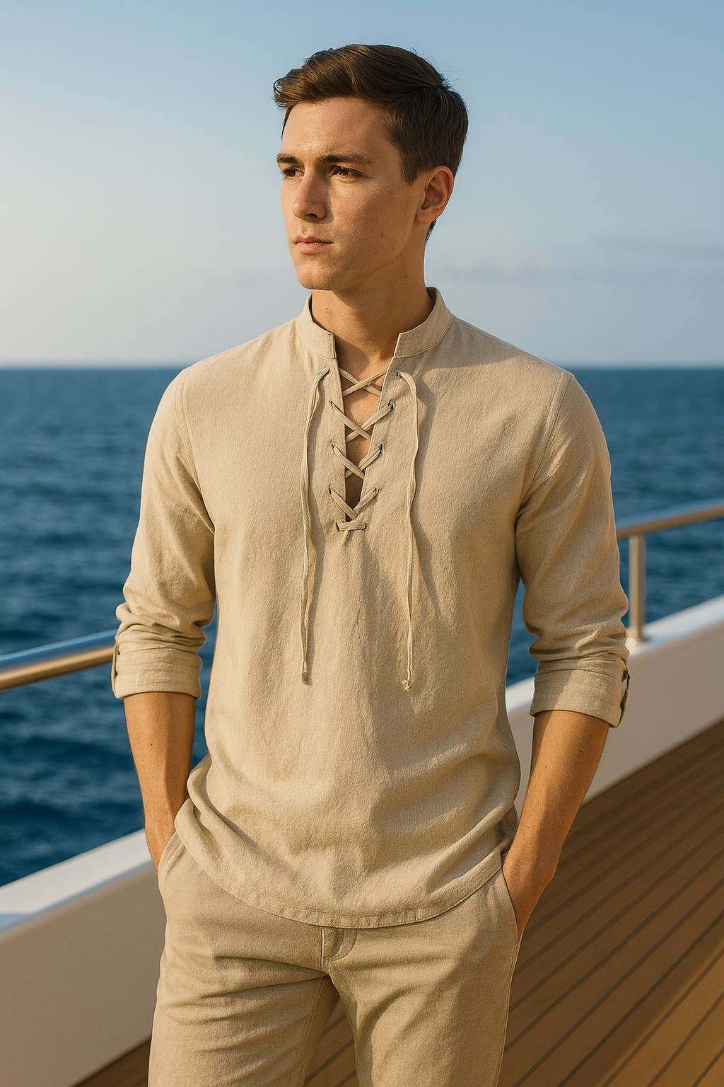 V&CO™  LINEN LACE-UP SHIRT