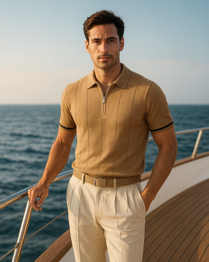 V&CO™  ZIP-NECK RIBBED POLO