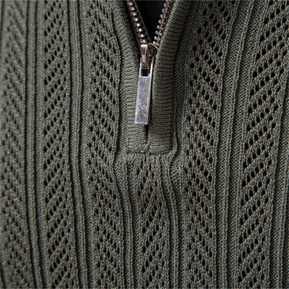 CABLE-KNIT ZIP POLO