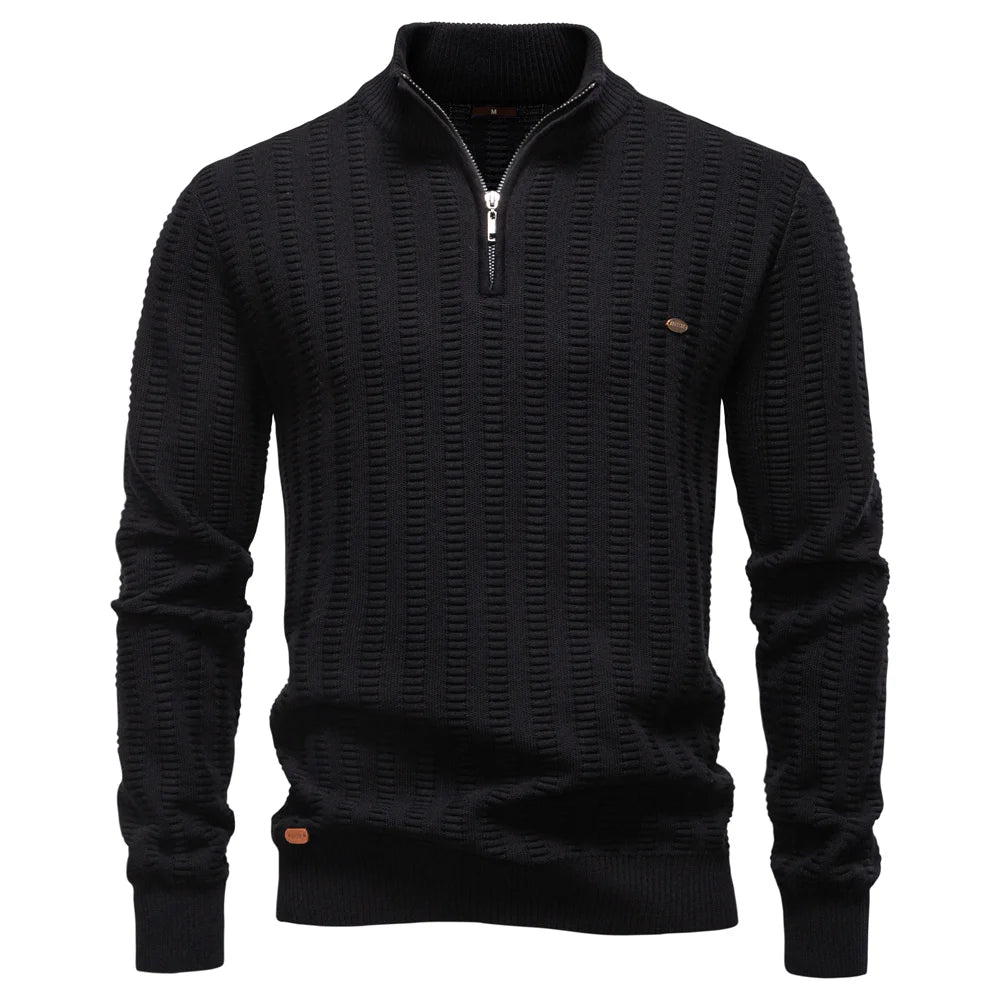 V&CO™ RIBBED ZIP-NECK SWEATER