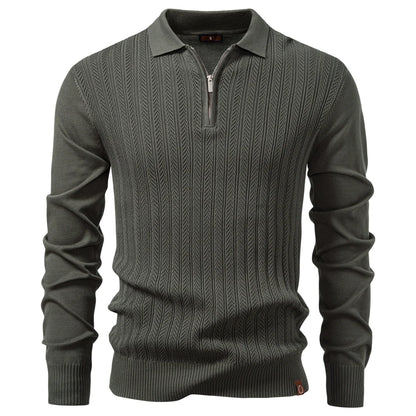CABLE-KNIT ZIP POLO