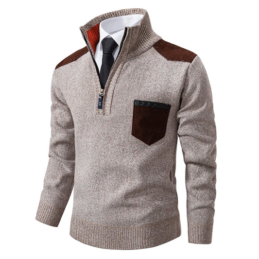 V&CO™ SUEDE-TRIM ZIP-NECK SWEATER