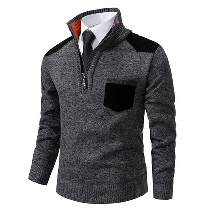 V&CO™ SUEDE-TRIM ZIP-NECK SWEATER