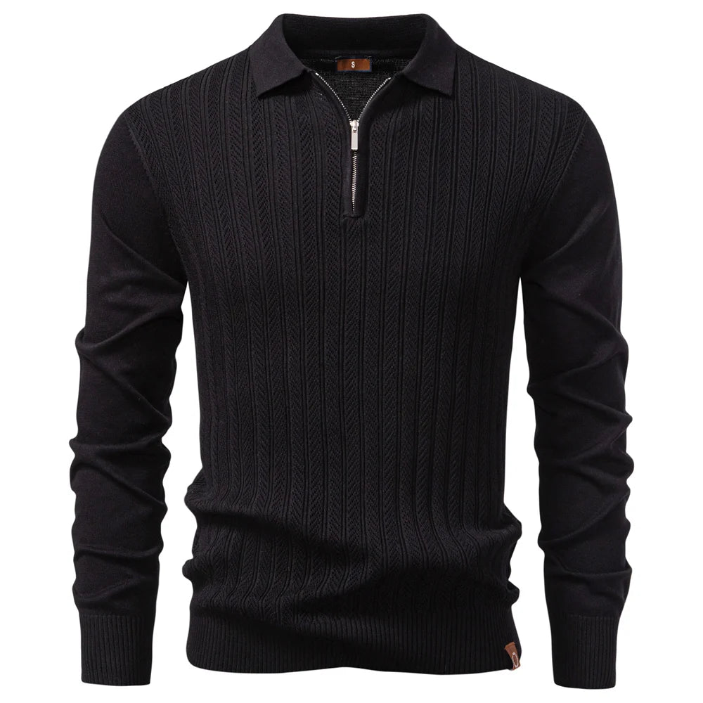 CABLE-KNIT ZIP POLO