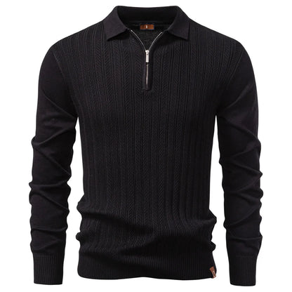 CABLE-KNIT ZIP POLO