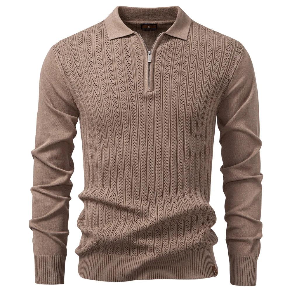 CABLE-KNIT ZIP POLO