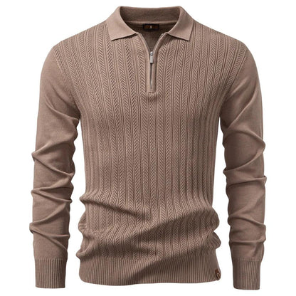 CABLE-KNIT ZIP POLO