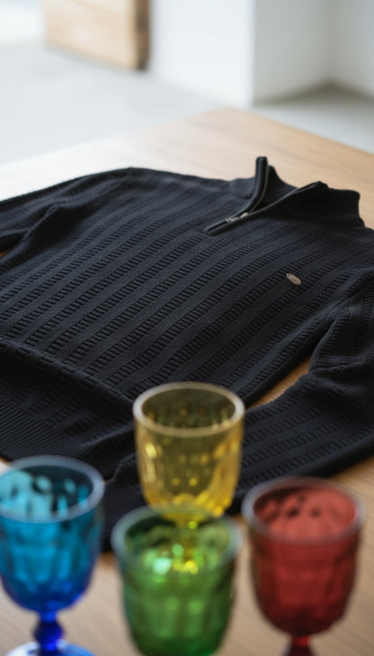 V&CO™ RIBBED ZIP-NECK SWEATER