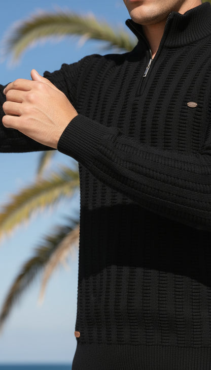 V&CO™ RIBBED ZIP-NECK SWEATER