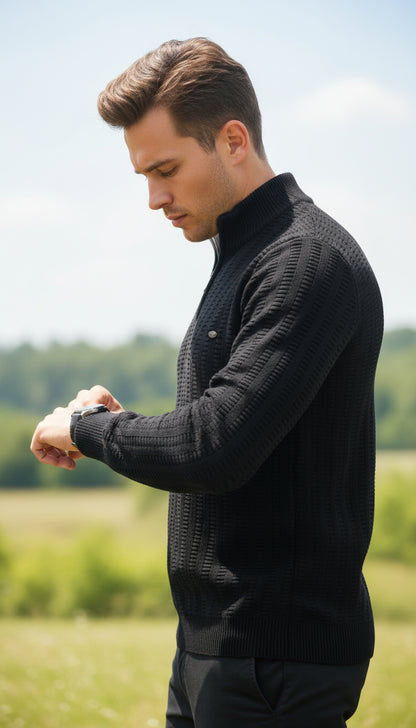 V&CO™ RIBBED ZIP-NECK SWEATER