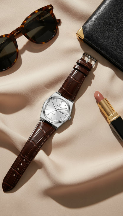 V&CO™  LEATHER DAY-DATE WATCH