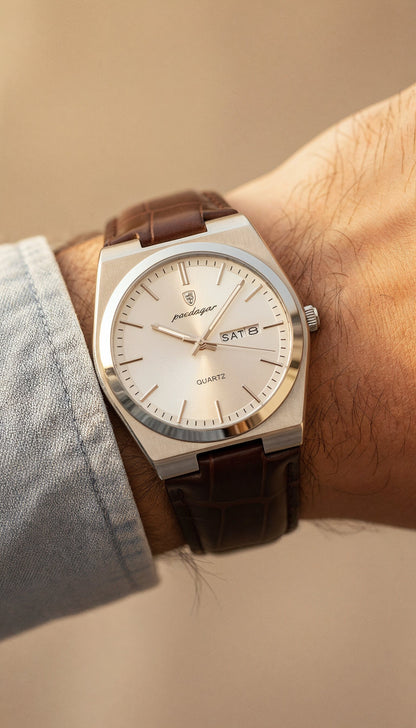 V&CO™  LEATHER DAY-DATE WATCH